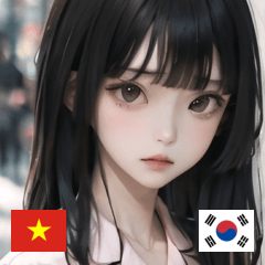 [LINEスタンプ] VN KR ピンクのパジャマドレスの女の子